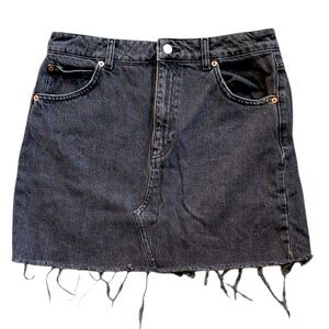 Topshop Distressed Black Denim Mini Skirt